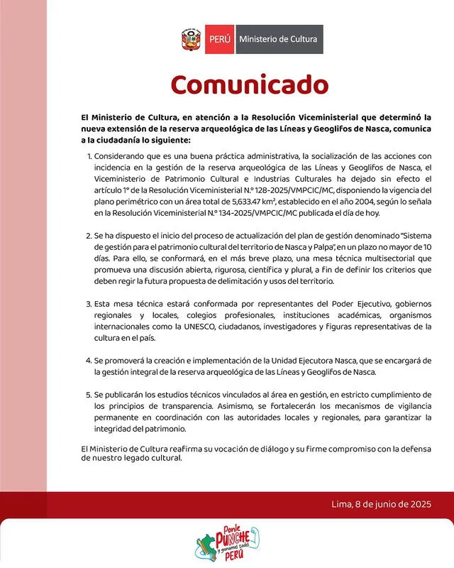 Ministerio de Cultura publicó comunicado oficial.
