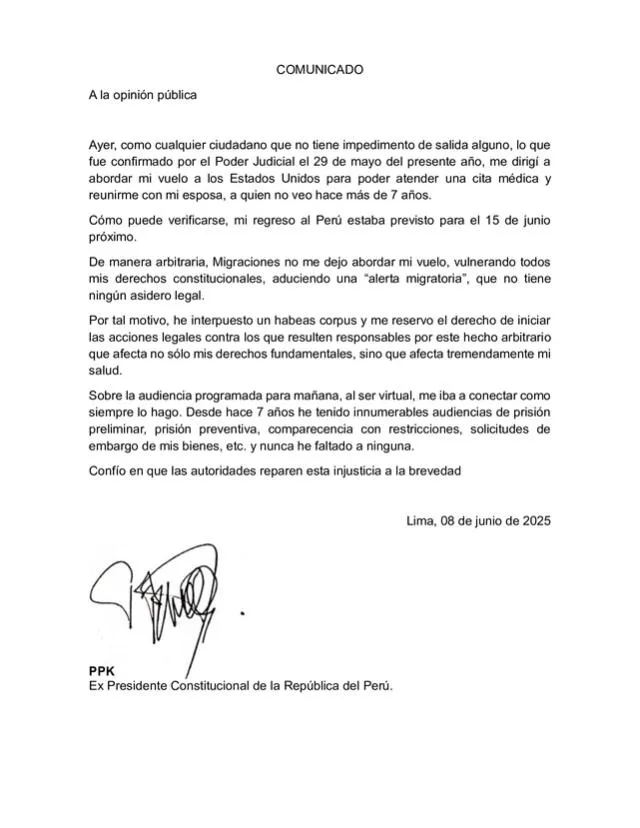 Comunicado de expresidente. 
