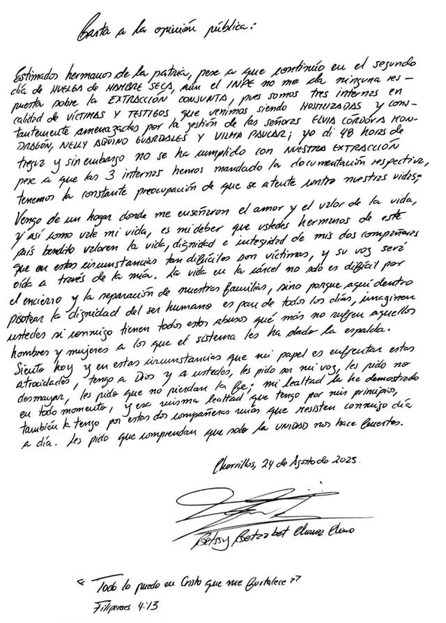 Carta de Betssy Chávez. 